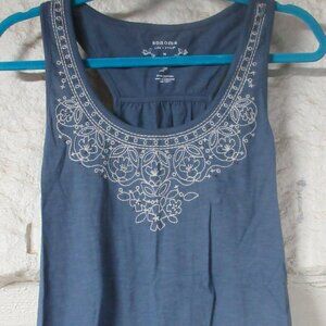 Sonoma Blue Boho Tank Top with Embroidered Detail Size M